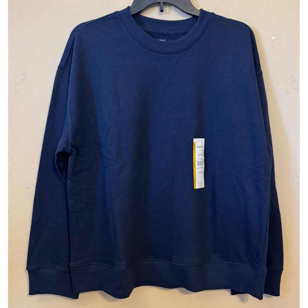 Time and Tru Sweatshirt Women L Navy Blue Relaxed Fit Crew Neck Pullover NEW